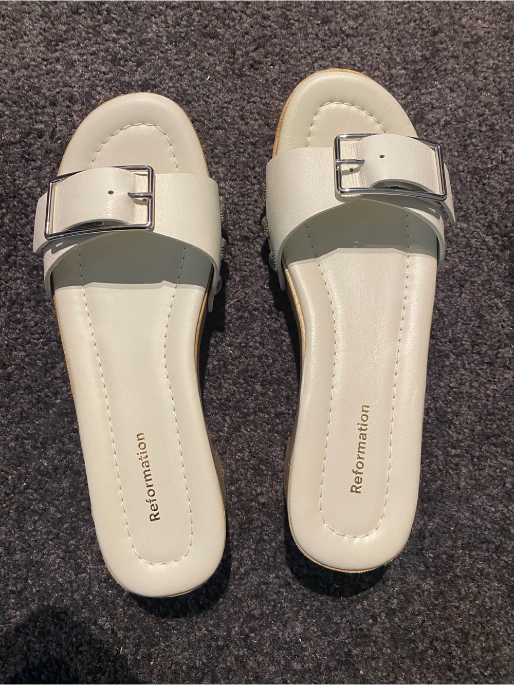Reformation Cream Single-Buckle Slide Mules
